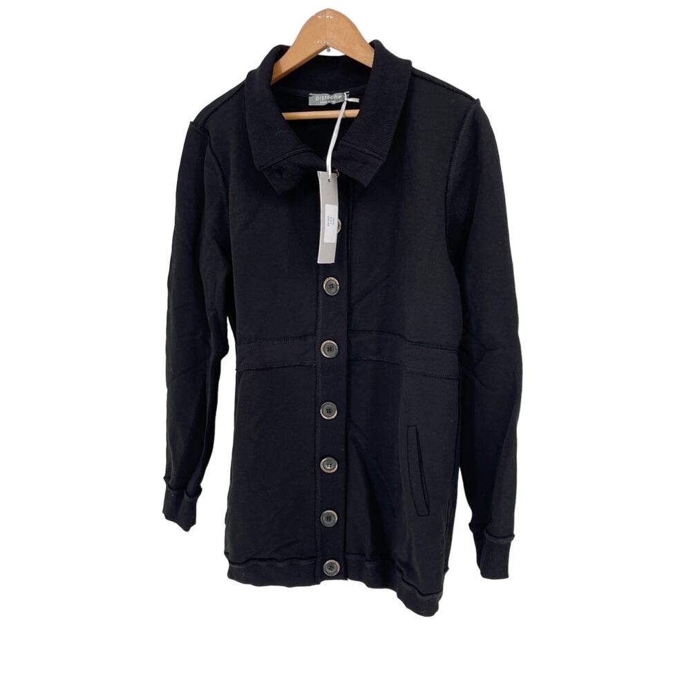 Pistache 100% Cotton Black‎ Women's Button Down Jacket - Size Medium